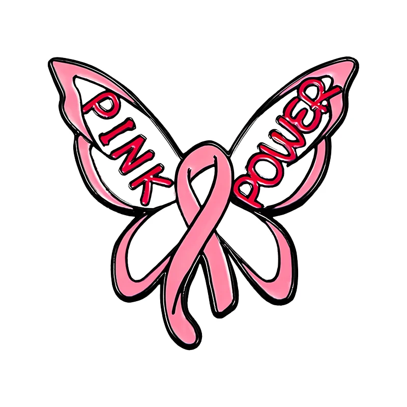 Cartoon Pink Ribbon Pins 4-design Enamel Butterfly Flower Pink Power Brooch For Clothes Backpack Metal Pin Badge Friends Gifts
