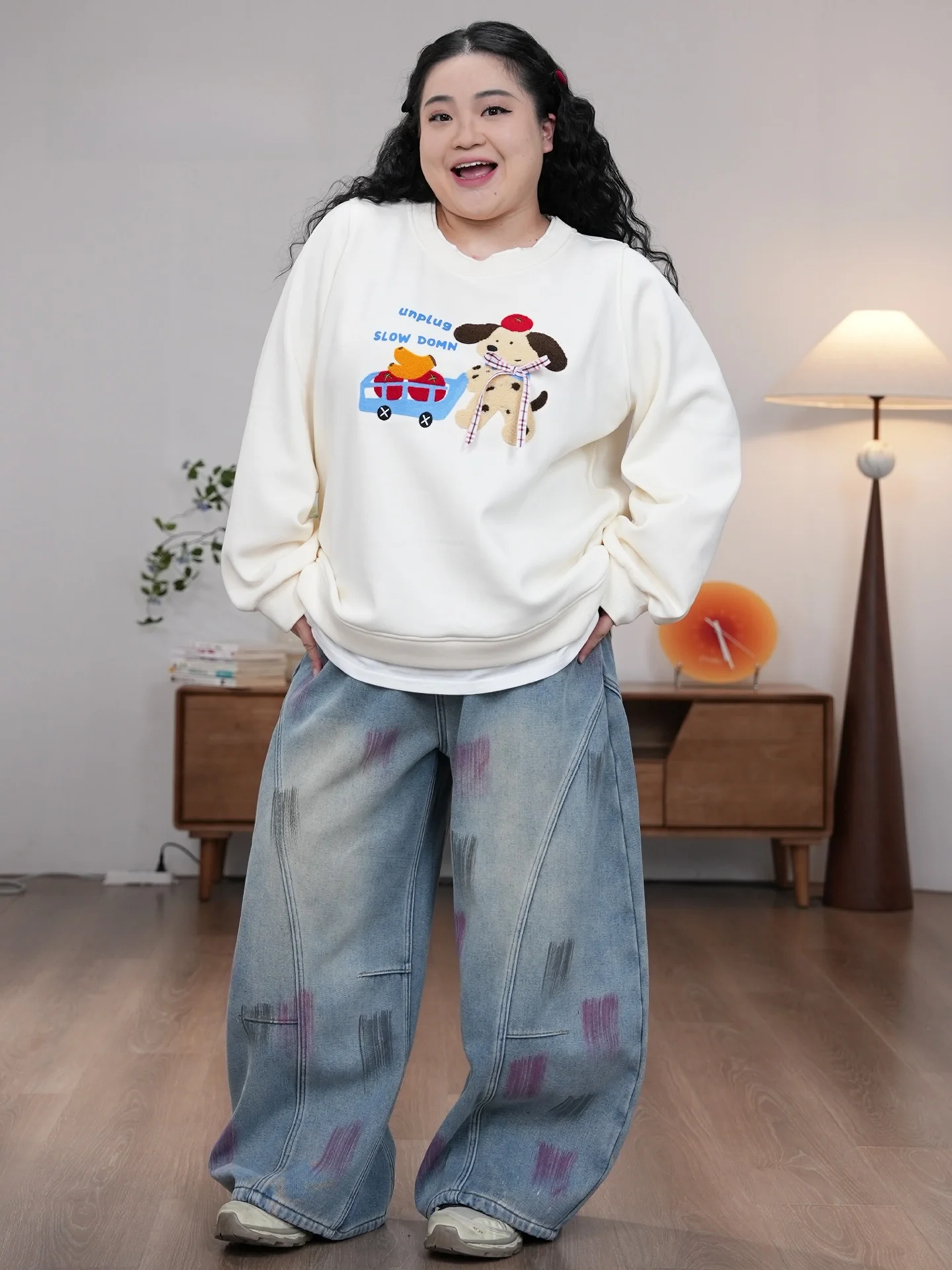 

Уютная женская толстовка Fun Bojie Plu Fce оверсайз с круглым вырезом, осенне-зимняя, из комфортной смеси хлопка и полиэстера