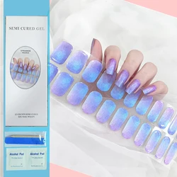 20Tips French Manicure Semi-Cured Gel Nail Patch Slider Adhesive Waterproof Long Lasting Full Gel Nail Sticker Harden in UV Lamp