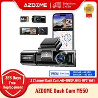 AZDOME M550 3 Channel Dash Cam, Front Inside Rear Three Way Car Dash Camera, 4K+1080P Dual Channel With GPS WiFi IR Night Vision