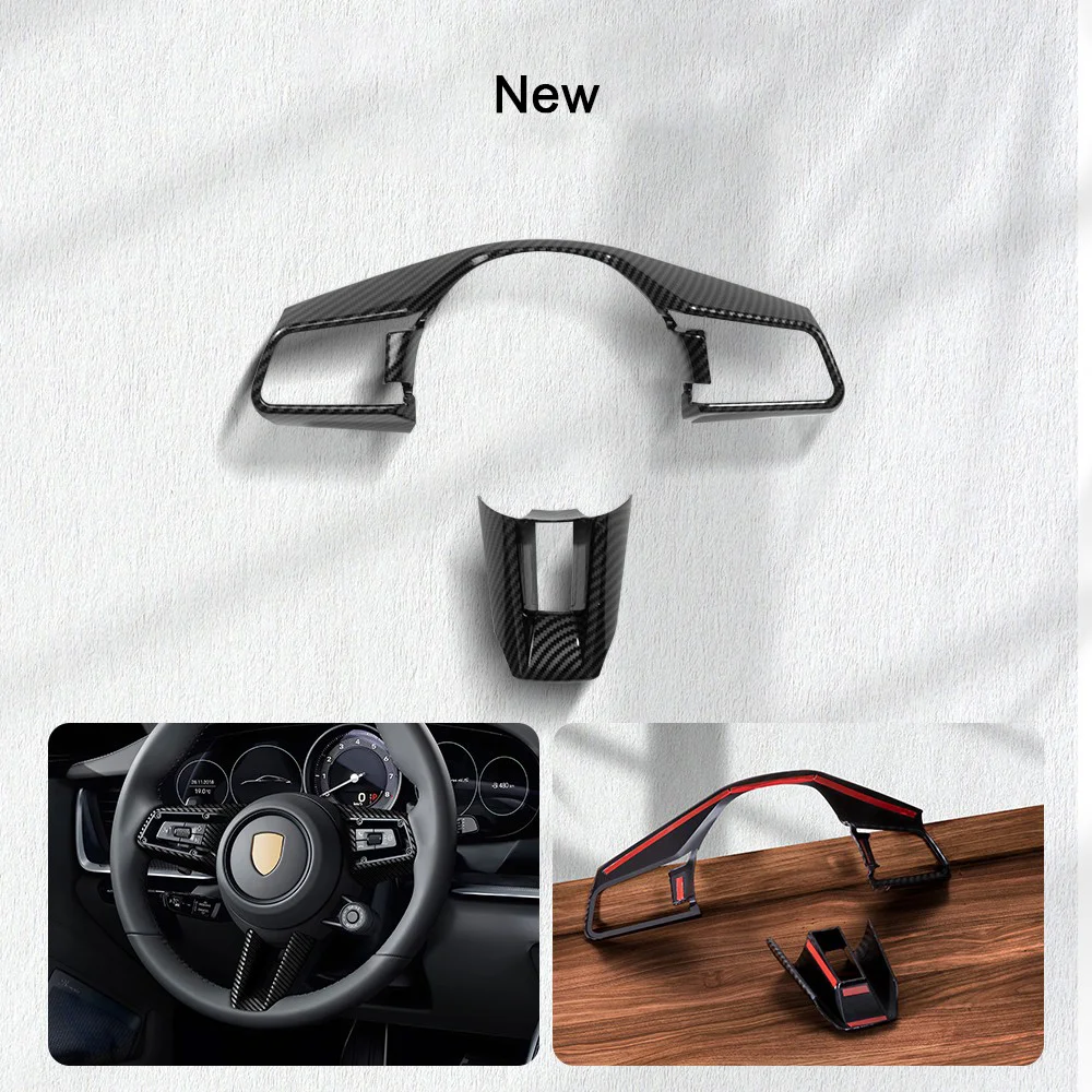 

For Porsche Cayenne Panamera Macan 718 911 918 2006-2018 2020 2024 Carbon Fiber Texture Steering Wheel Panel Frame Cover Trim