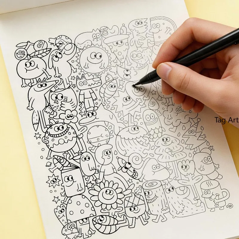 Anxious Relief Hand Picture Book, Copy Line Drawing Album, Dinosaur/Monster/Food And Other Themes, Creative Coloring Book