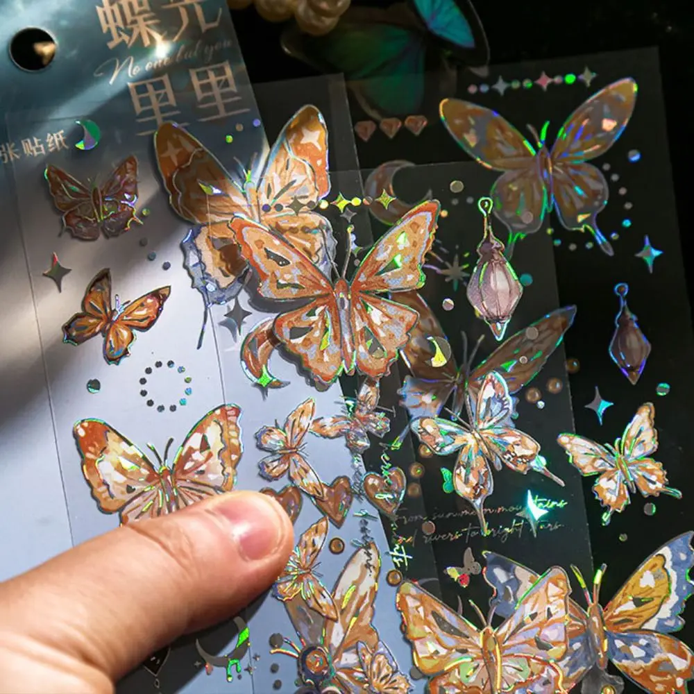 DIY Crafts Buttefly Collage Decals Handmade Aesthetic Holographic Laser Sticker PVC Shiny Laser Aesthetic Decals Hand Account