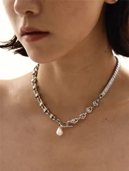Brass With 18K Gold AAA Zircon Real Pearl Choker Necklace Women Jewelry Party Designer T Show Runway