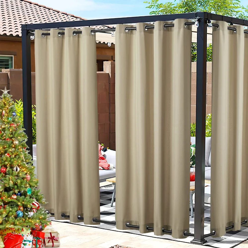 RYB HOME 2Pcs Outdoor Blackout Curtains Windproof Waterproof Curtains Drape Light Blocking Stainless Steel Grommets Rust-Proof