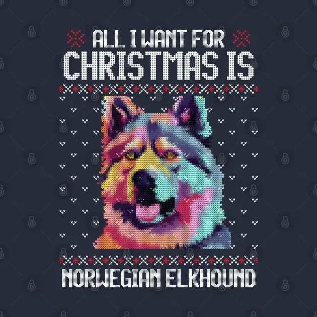 Neon Norwegian Elkhound Ugly Christmas Sweater Dog Lovers Gift T-Shirt New 100% Cotton O-Neck Short Sleeve Casual Mens T Shirt