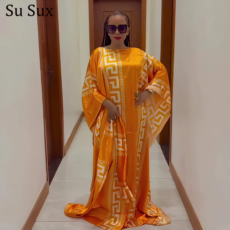 African Dresses For Women Traditional Plus Size Africa Clothing Bat Sleeve Maxi Dress and Scarf Abayas Dubai Muslim Robe