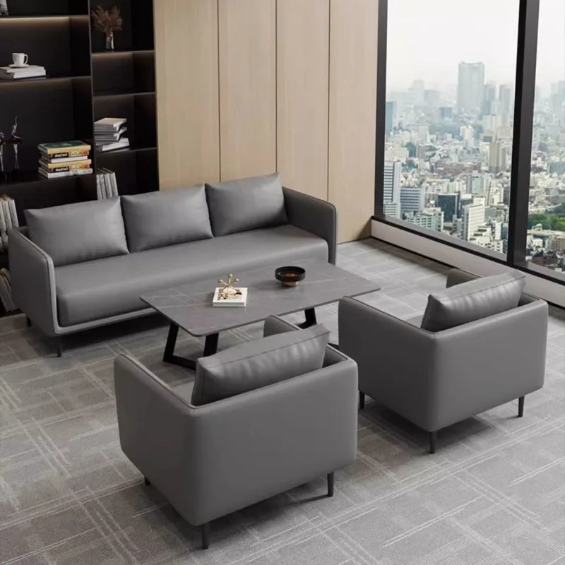 Customizable PU Leather Simple Sofa Coffee Table Set Business Office Reception Rest Meeting Solid Wood Frame Sectional Sofa