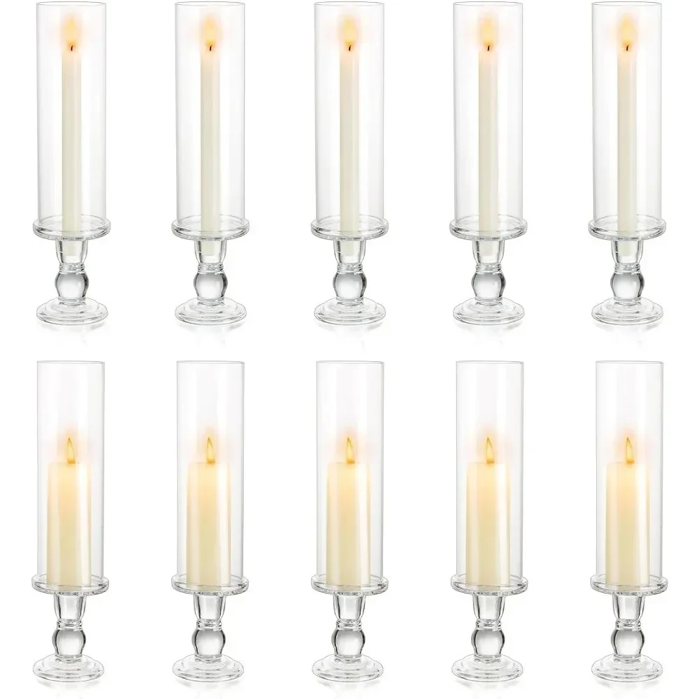 

Long Hurricane Cone Candle Holder With Clear Cylindrical Lid Bulk Candle Sticks for Outdoor Wedding Center Decorations Candles