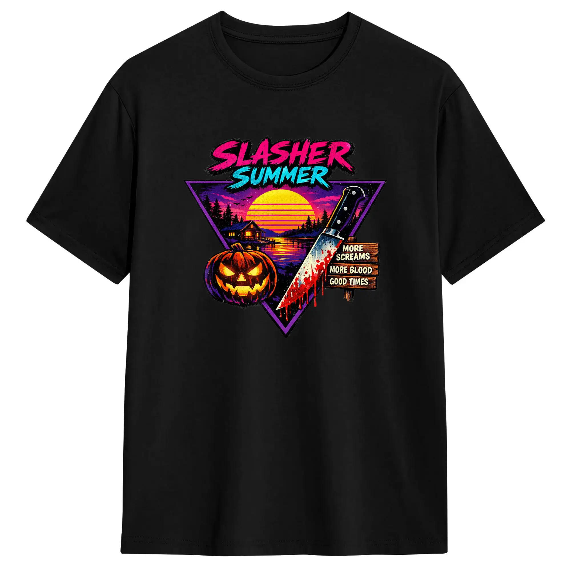 Slasher Summer Retro Horror Camp 80s Spooky Summerween Cotton T Shirt For Men's Summer  Classic T Shirts O Neck Trending Tees