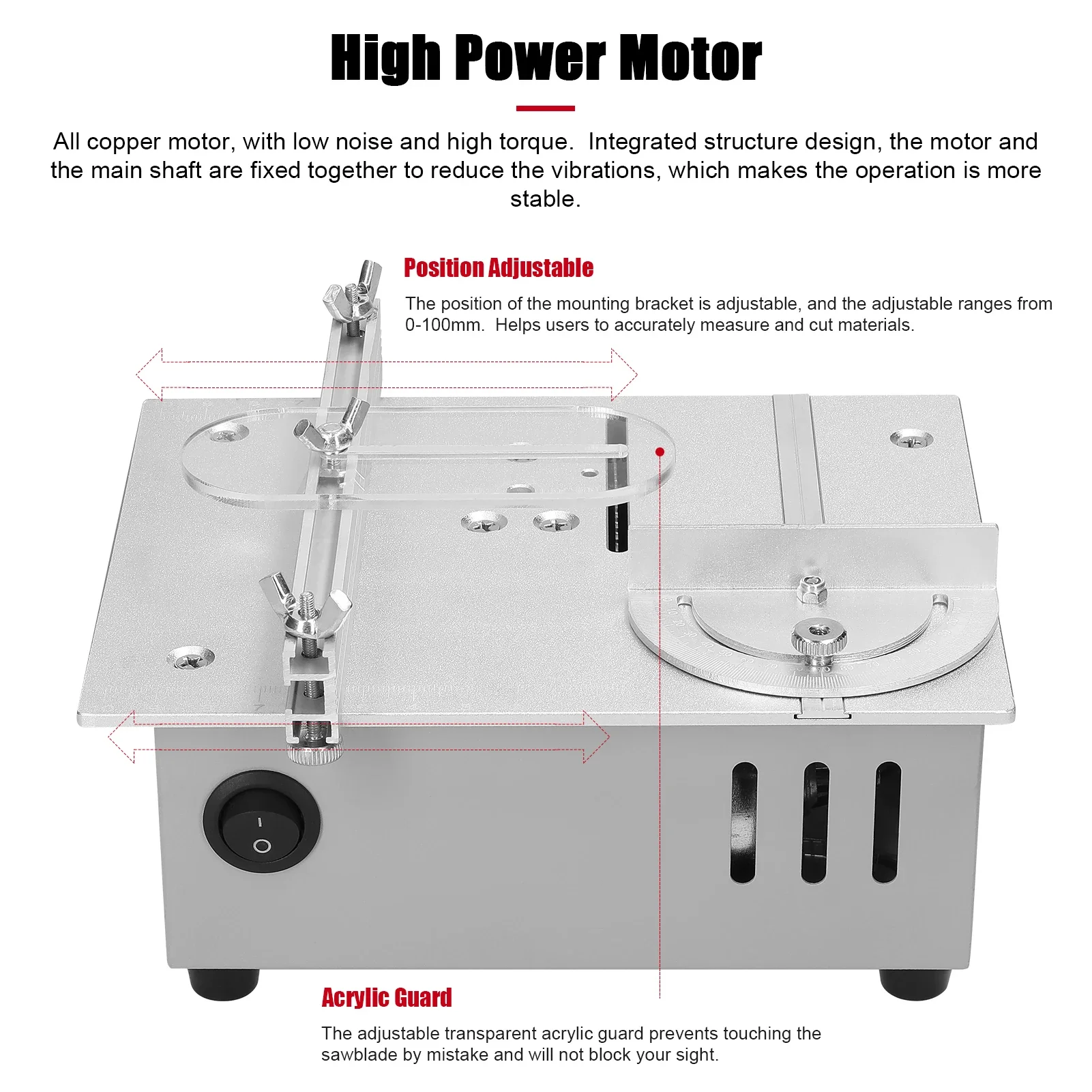 Multifunction Tablesaw 96W Electric Desktop Saws Household Table Saw DIY Sawblade Height Adjustable Woodworking Cutting Machine