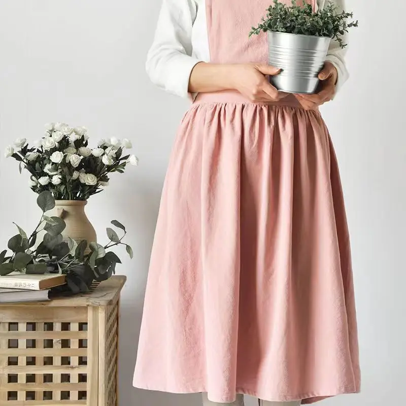 Nordic Simple Florist Apron Cotton Linen Gardening Coffee Shops Kitchen Aprons For Cooking Baking Restaurant Apron Pinafore