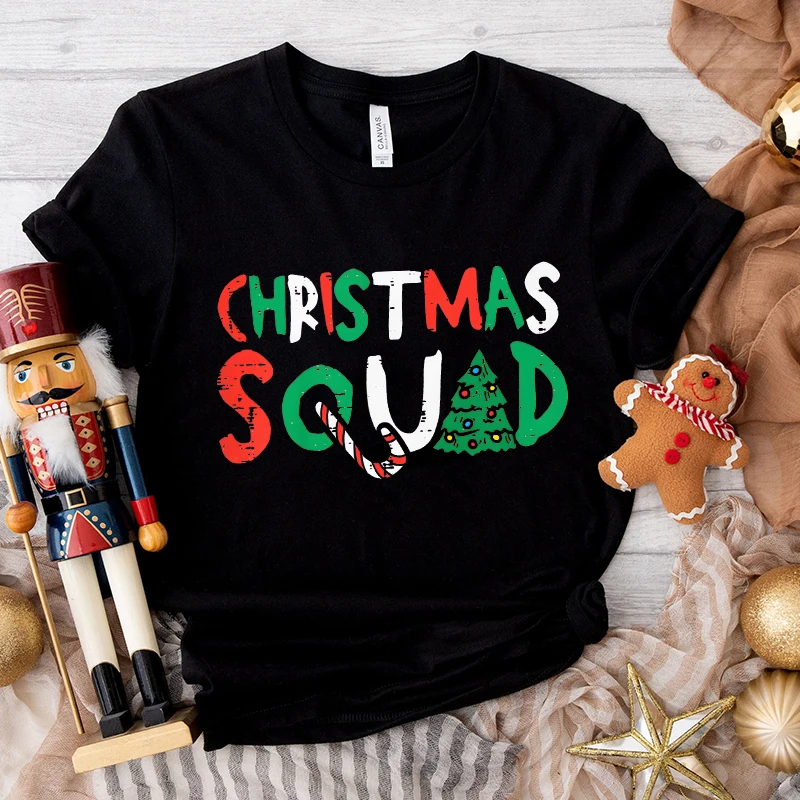 Funny Christmas Squad Party Men T-Shirt Friends Family Group Matching Christmas Tree Graphic Y2k Tops Male Oversized Tees