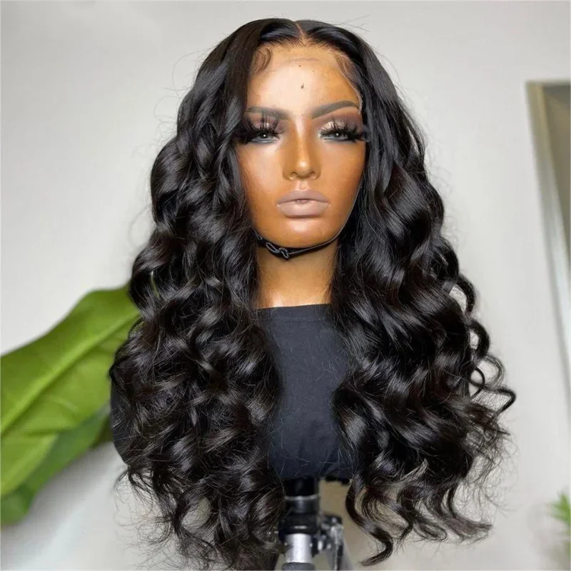 Peluca de encaje frontal para mujeres negras, pelo de bebé negro, 180de densidad, Natural, suave, 26 ", largo, resistente al calor, sin pegamento