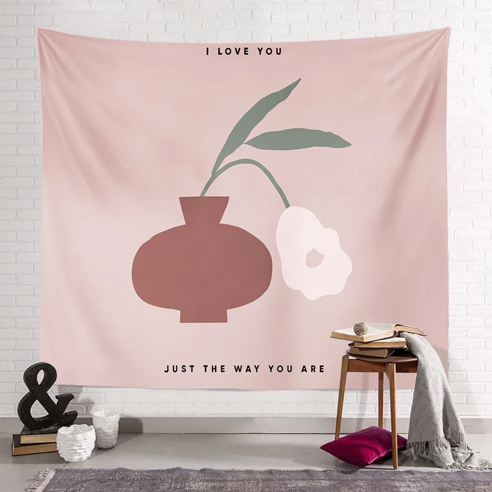 Pink Tapestry Home Decor Painting Cartoon Simple Style Stick Figure Tapestry Wall Hanging for Living Room Bedroom Dorm Tapestry