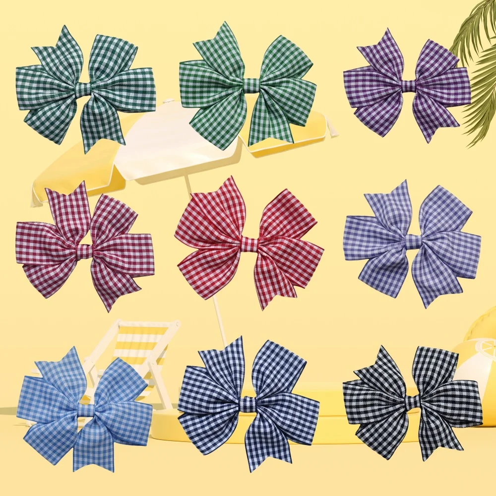 

Girl Women Gingham Plaid Ribbon Bows Hair Clips Ties Black Bowknot Elastic Hairbands Pinwheel Sports Hairpins Bobbles 100PCS
