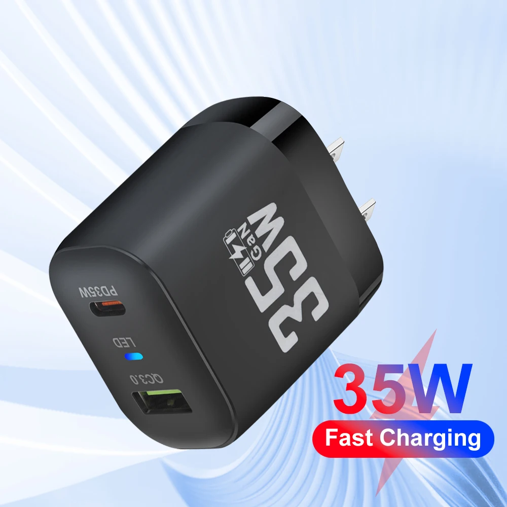 LED GaN USB Type C Charger Tablet Fast Charger 35W QC3.0 PD3.0 Charge Adaper For Iphone 15 Xiaomi Poco F5 Laptop Charger