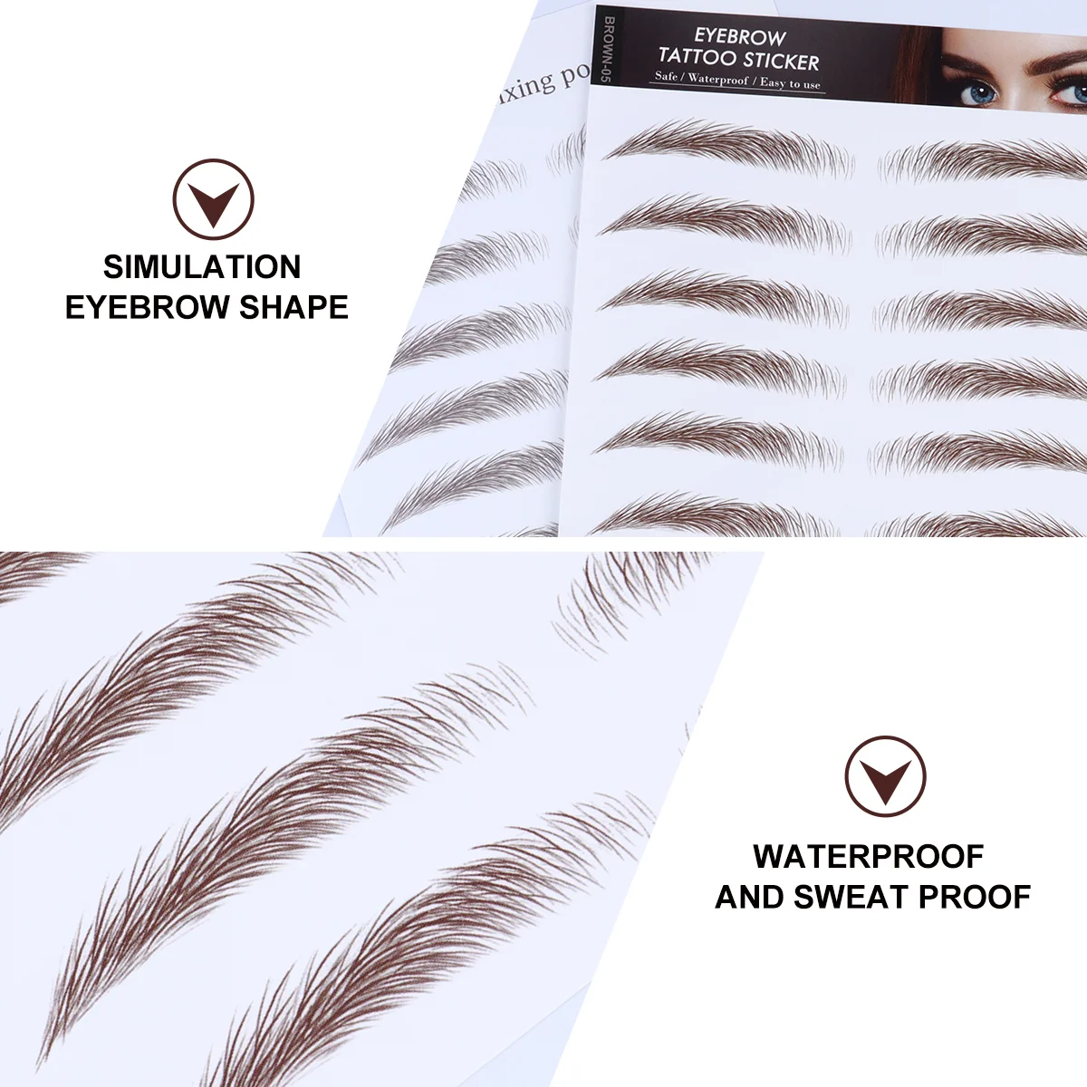 4 Pcs Natural False Lashes Eyebrow Stickers Imitation Semi-permanent Stencils Fake Eyebrows Cosmetics Brown Artificial