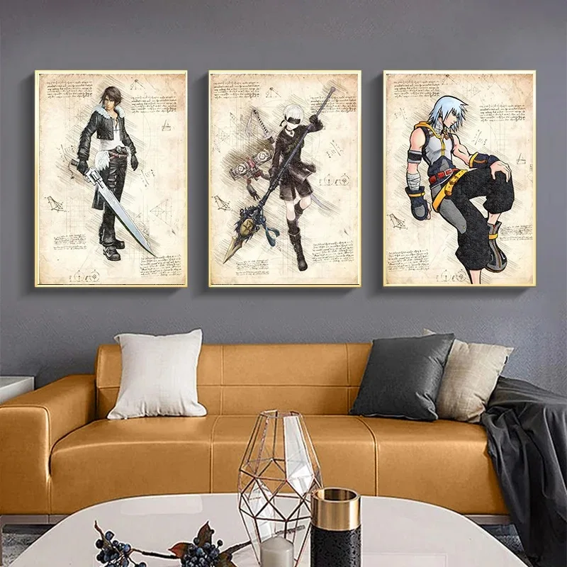 Popular Videogames FINAL FANTASY Vintage Anime Figure Poster Decoration Canvas Painting Wall Art Aesthetics For Kids Room Decor