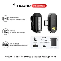 Micrófono inalámbrico de solapa Maono Wave T1 mini para iPhone, Android, PC, con cancelación de ruido AI para grabación de video.