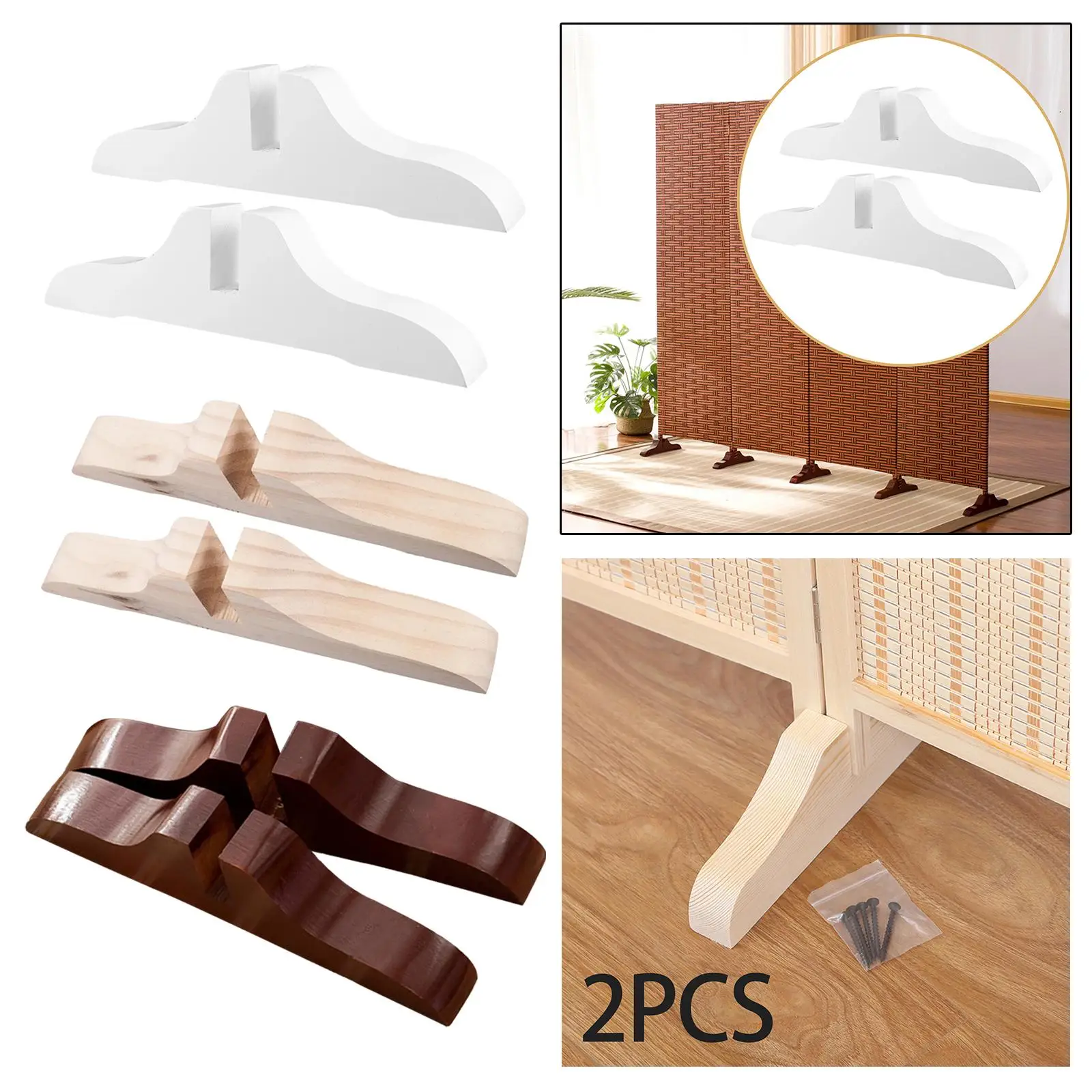 2x Privacy Screen Holder Useful Cut Off Wood Frame Office Support Feet Thickened Detachable Screen Panel Feet Wooden Screen Base