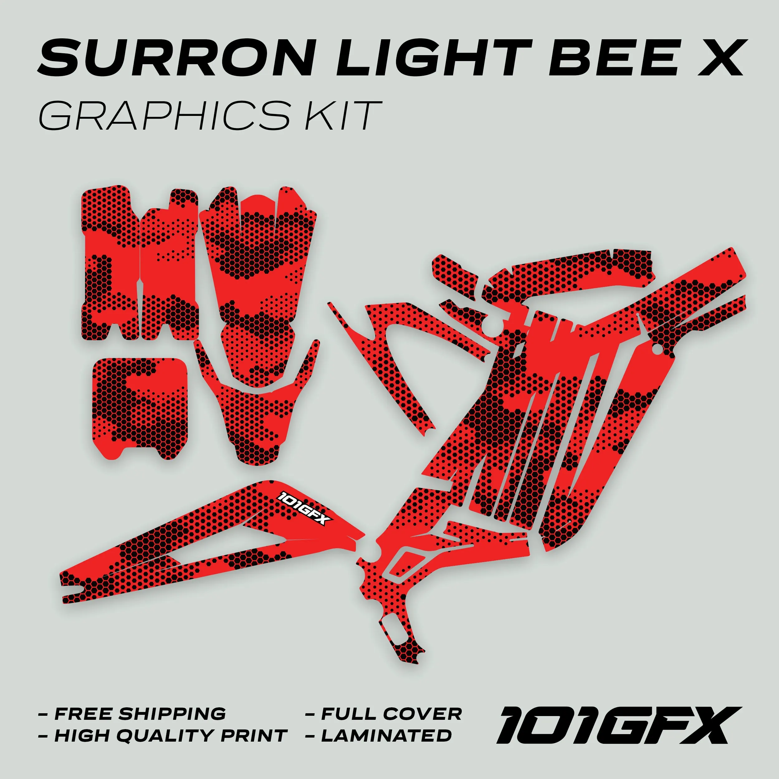 Graphics Kit HEXOCAM RED Stickers Honeycomb Cams Camouflage Hexagon Style Laminated  L1E eBike Emoto For Surron Light Bee X