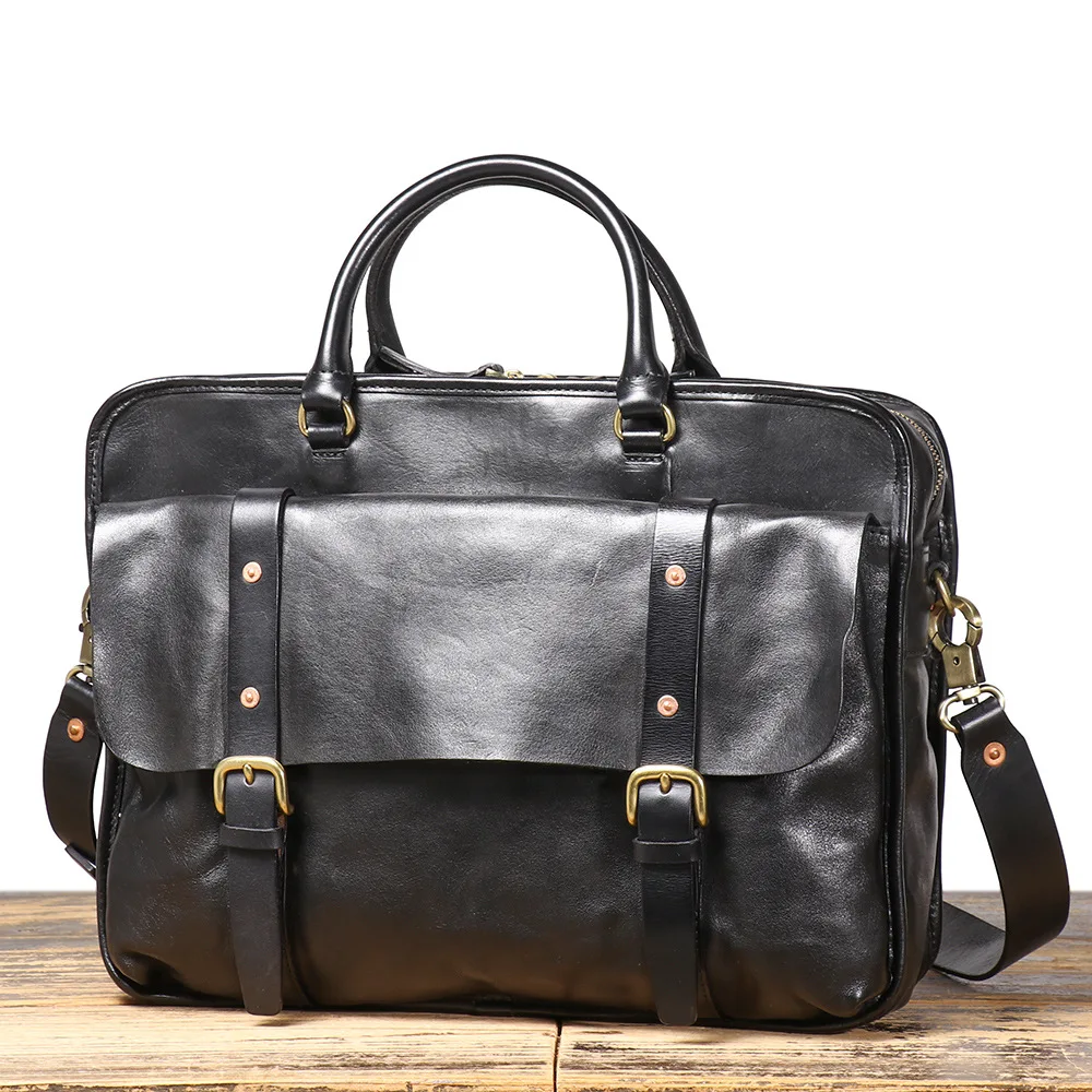 Retro Men's Genuine Leather Briefcase with Large Capacity and Multiple Carrying Options