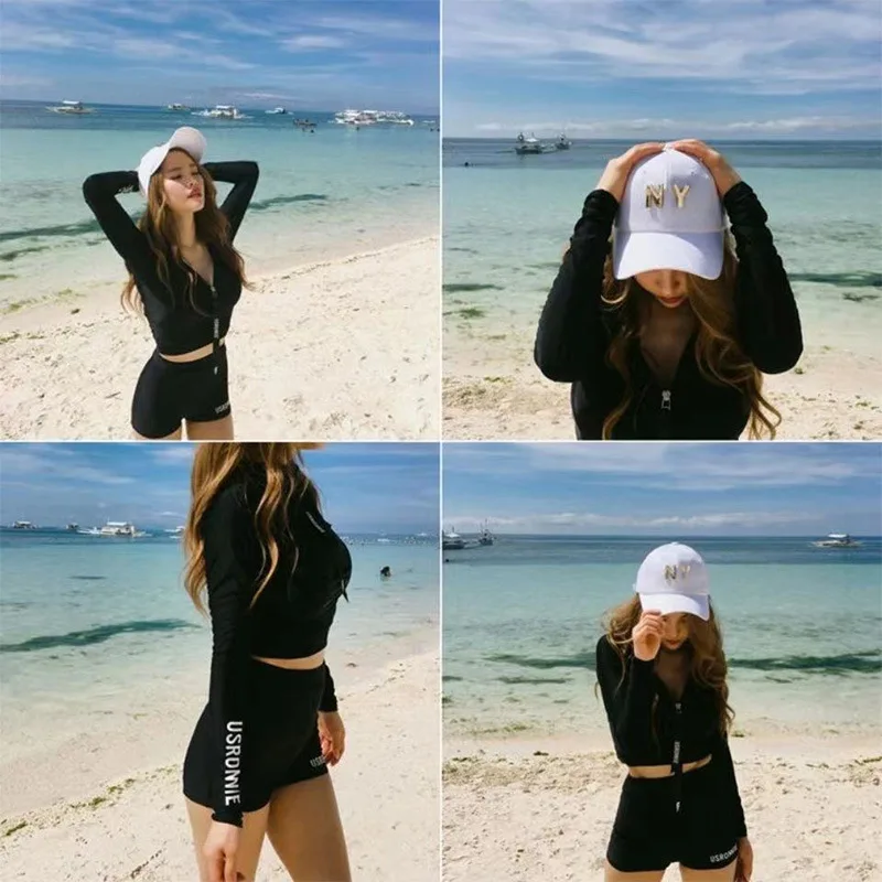 Women's Two Piece Swimsuit 2024 Korean Long-sleeved Sunscreen Sexy Swimwear Bikini Women Swimwear Beachwear Shorts Surfwear