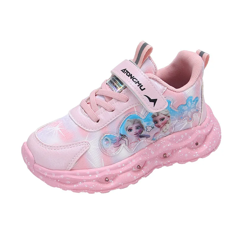 أحذية أطفال كاجوال مصباح ليد إلسا الأميرة المجمدة بولي Leather جلد الخريف احذية الجري للأطفال المضادة للانزلاق الأرجواني الوردي حجم 22-34 #5