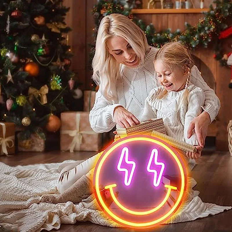 Neon dimmable smiley face LED logo wall decoration bedroom children\'s room suitable for room decoration holiday party gifts