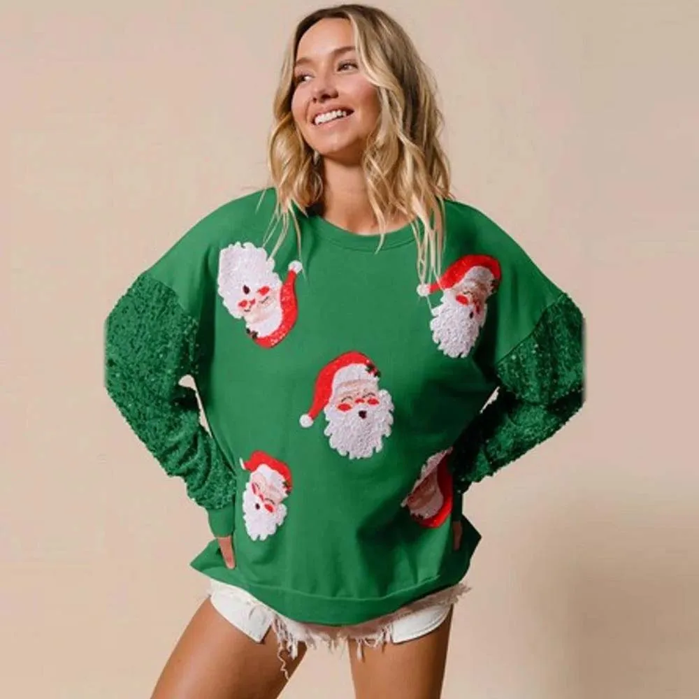 2024 Women New Style Santa Christmas sweatshirt Velvet Sequin Long Sleeve Nutcracker Sweater Top For New Years