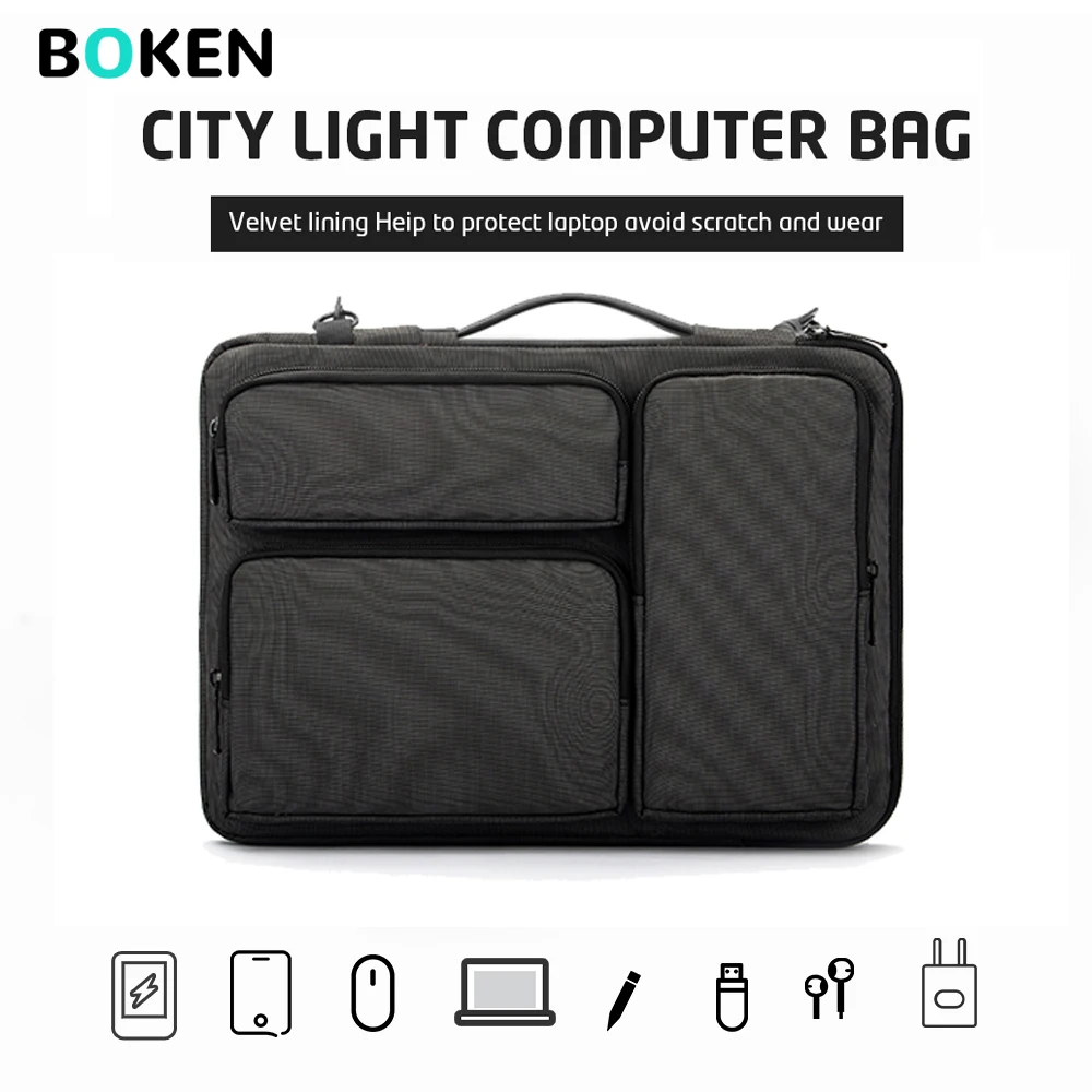 Laptop Briefcase 13 14 15.6Inch for MacBook Pro Air HP Dell Lenovo,Multi-Pocket Computer Bag with Shoulder Strap for Work Travel