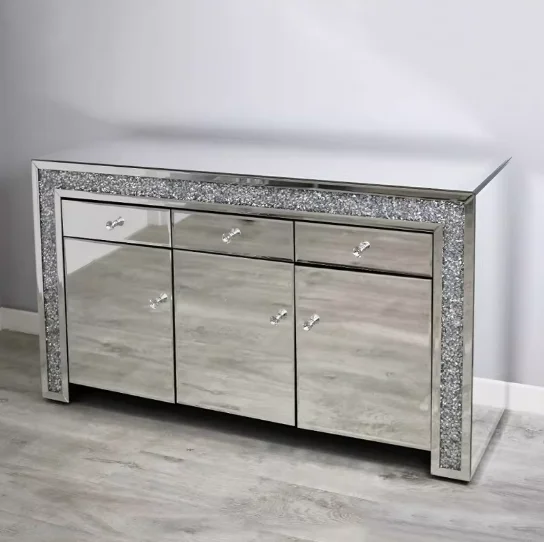 

Nordic-Style Mirrored Entryway Cabinet Stylish Sofa Glass Sideboard Drawer Storage Cabinet