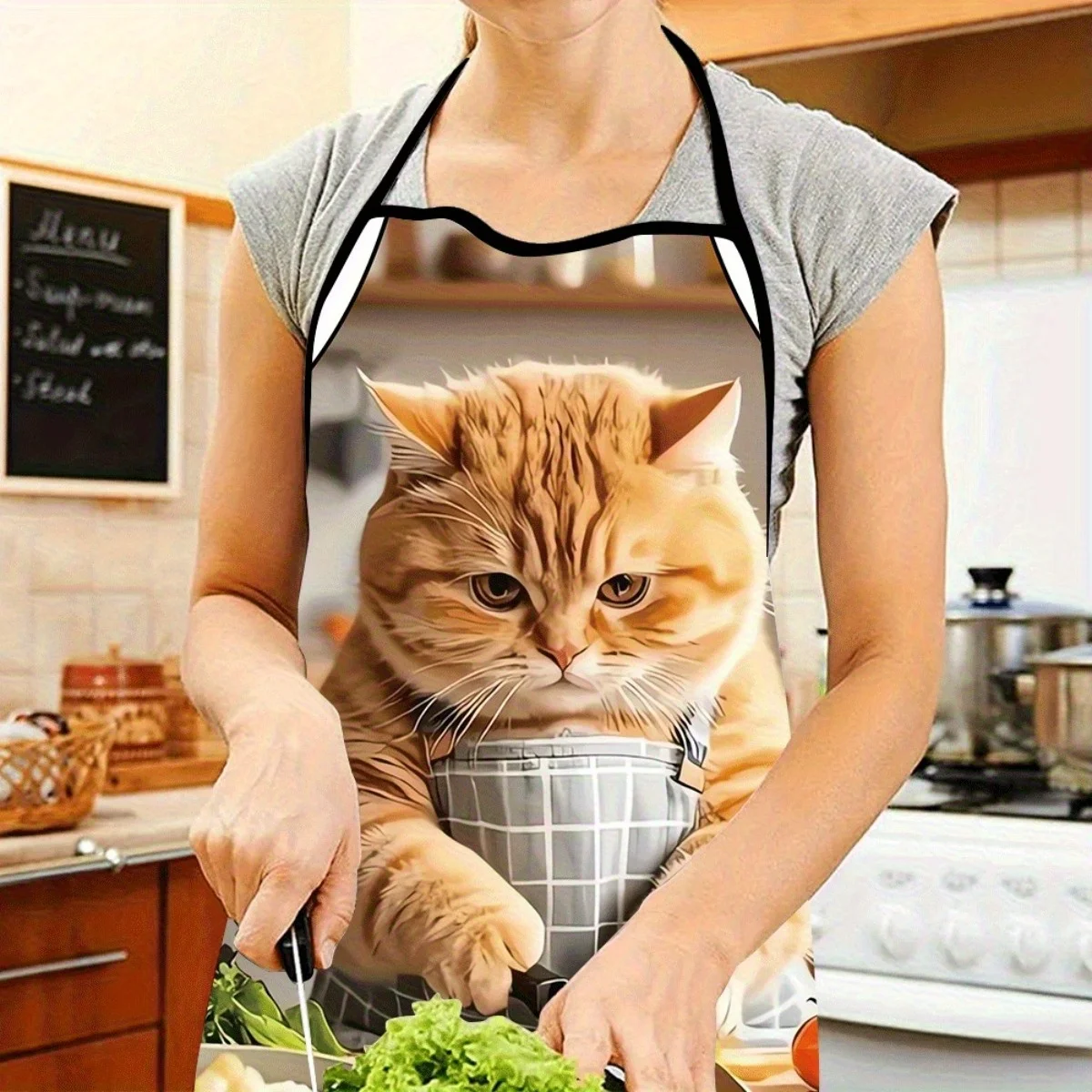 1pc Unisex Kitchen Apron With Adorable Cat Design - 