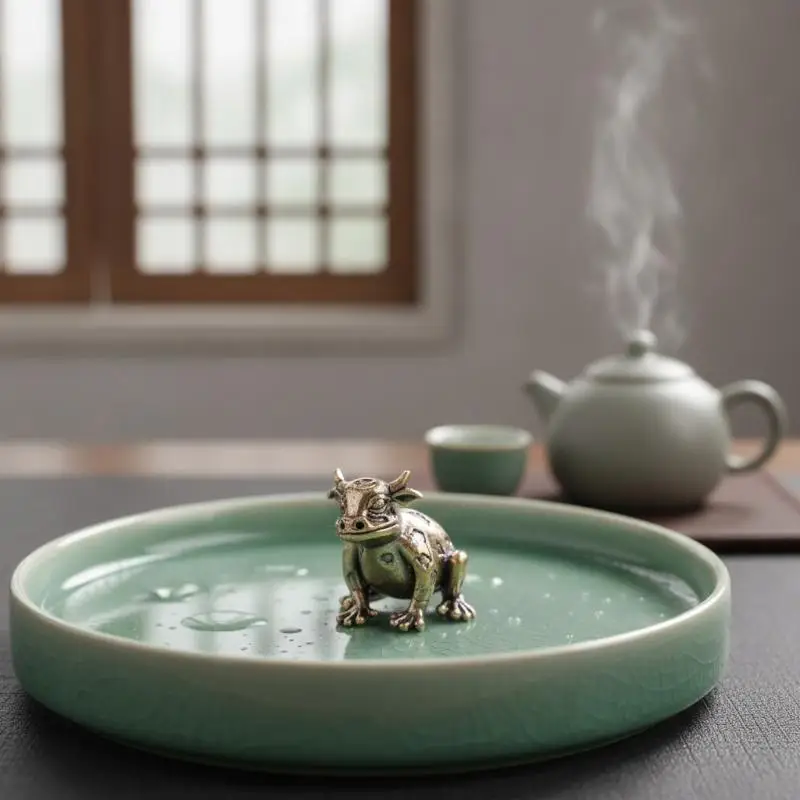 Brass Bull Head Frog Small Statue Vintage Animal Figurine Desktop Ornament Lucky Home Decor Crafts Accessories