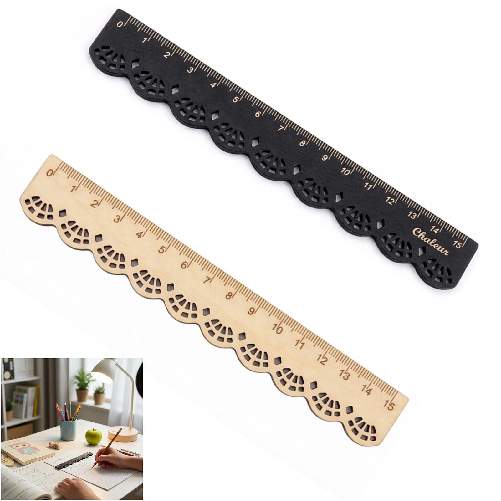 Birchs Wood Ruler Vintage Lace Design Wood Ruler Bookmark 15 CM Straight Ruler Measuring Straight Ruler Office School Supplies