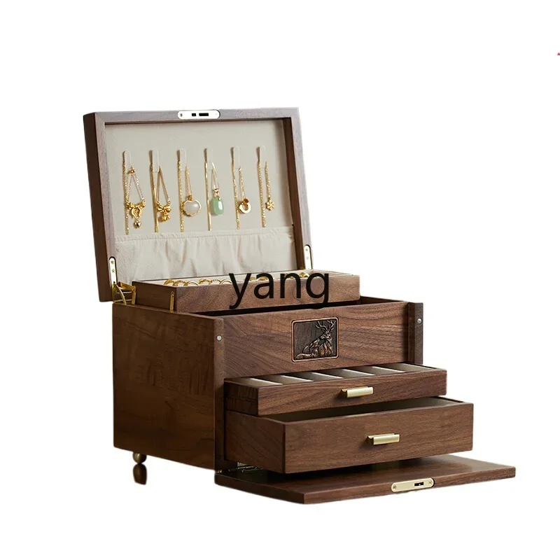 xyy solid wood jewelry box multi-layer light luxury retro storage box earrings necklace jewelry box