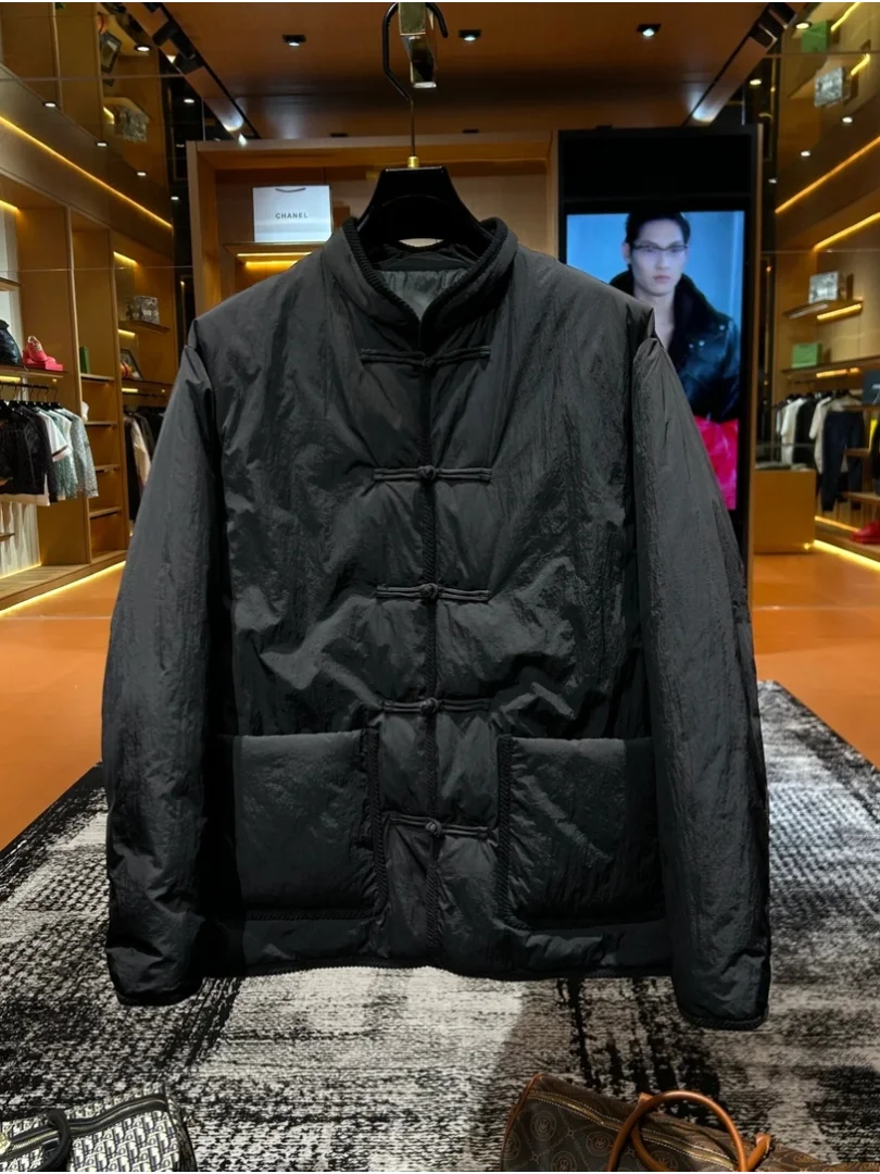 

New Chinese Sle Loose Fit Cotton Jaet with Button up Collar Trendy Retro Design Stand Fit Polyester/Nylon Cosite Fiber