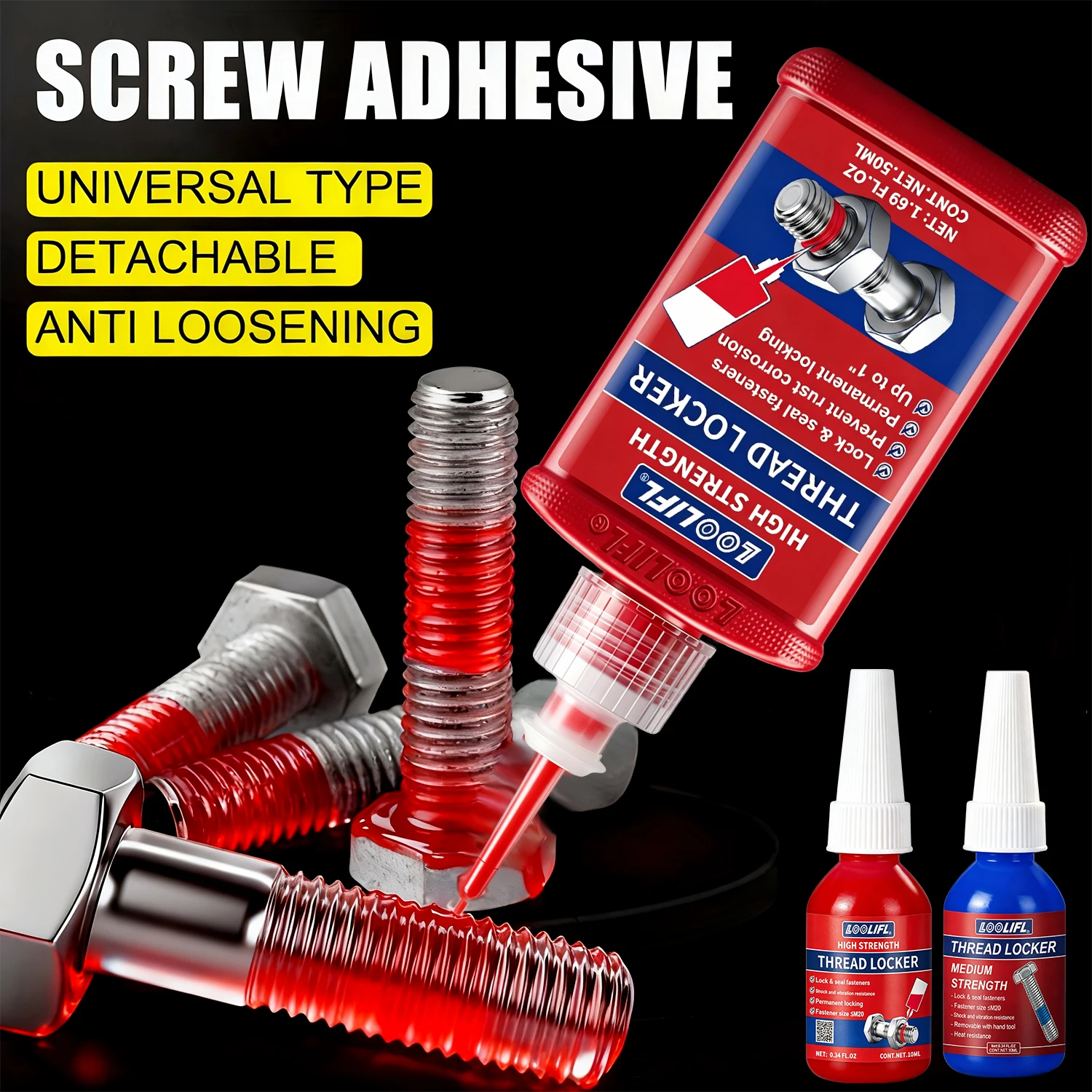 50ML Fixador de Rosca Azul 243 Anaeróbico Anti-Desaperto 271 Cola para Parafusos, Secagem Rápida, Fixador de Rosca Antiferrugem para Parafusos e Porcas Metálicas, Selante