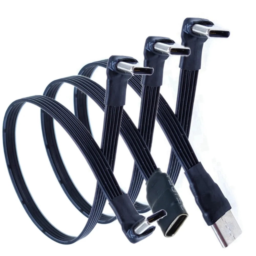 

USB 2.0 Type-C Band Плоский удлинительный кабель FPC Кабель USB 2.0 USB-C 90 ° Угловая вилка вверх/вниз для телевизора ПК 5 см-1 м