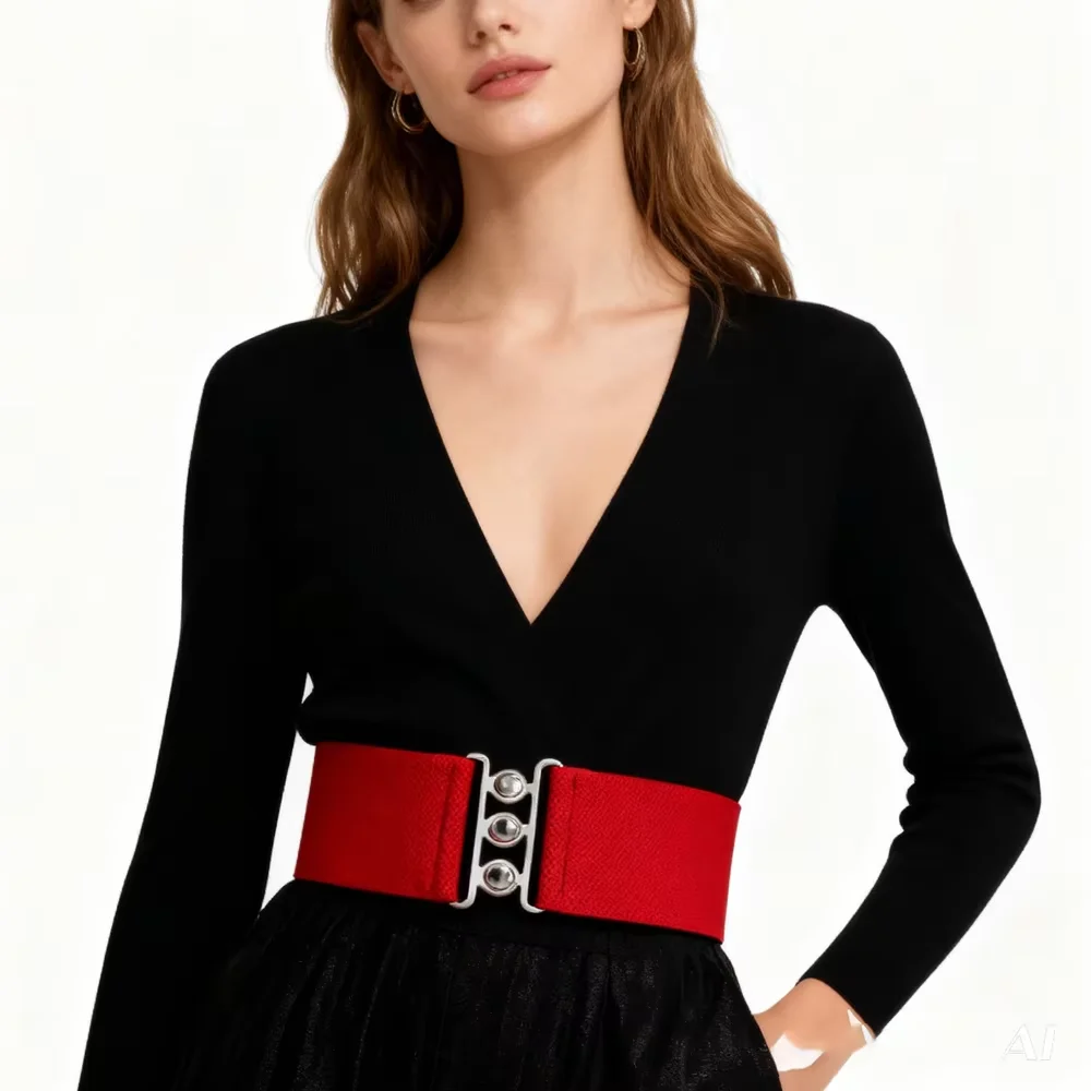 

Красный эластичный широкий ремень PESENAR 1950-х годов с металлической пряжкой для ретро-винтажного костюма, аксессуар для вечеринки