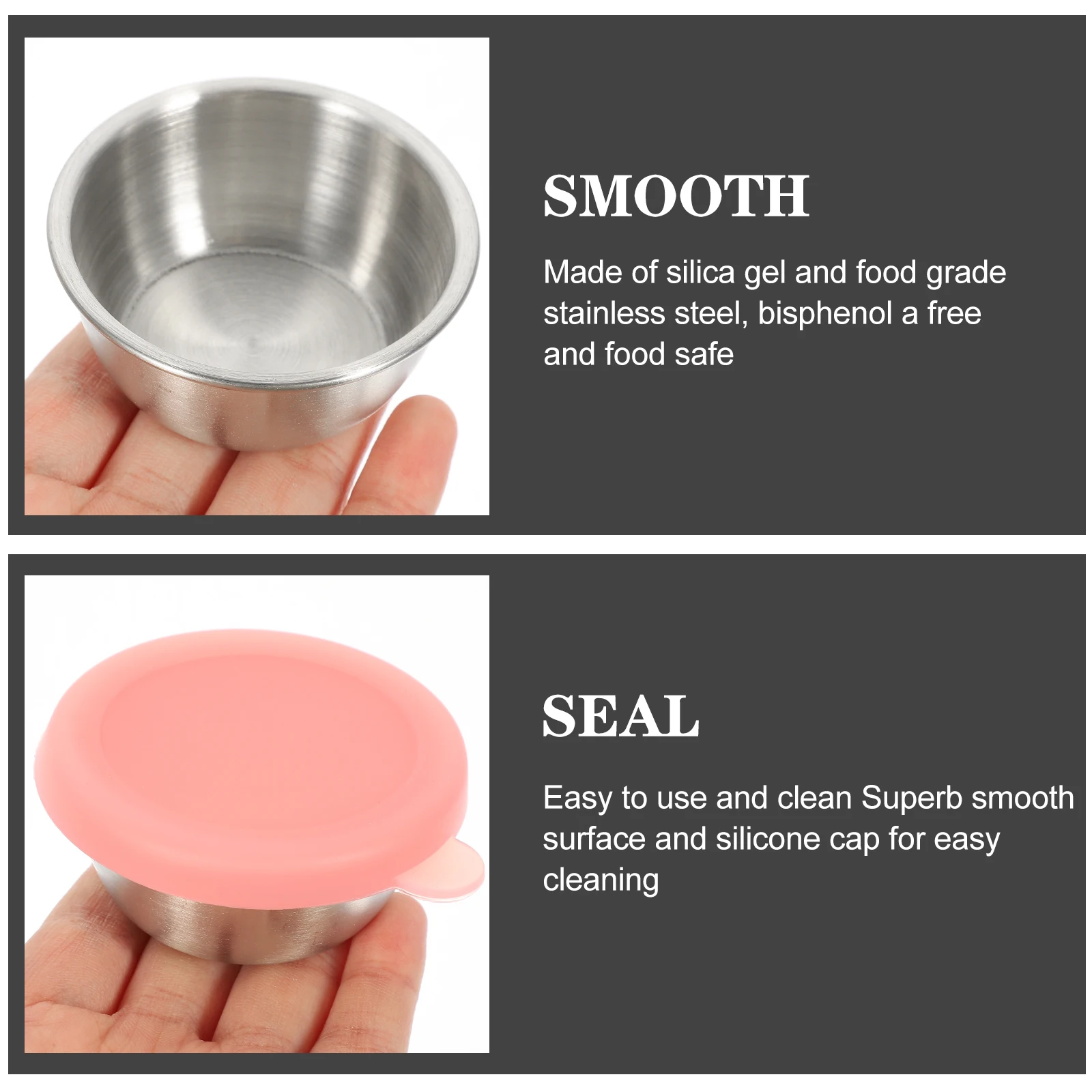 

4pcs 50ml Stainless Steel Sauce Cups Dipping Bowls Silicone Lids Ketchup Mustard Home Restaurant LeakProof Portable Outdoor