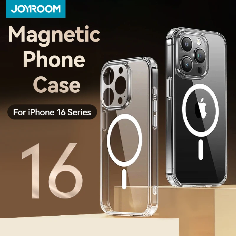 Joyroom-حافظة مغناطيسية شفافة لهاتف iphone 16 pro max ، ضد الأصفر ، شاحن لاسلكي ، غطاء مغناطيسي رقيق