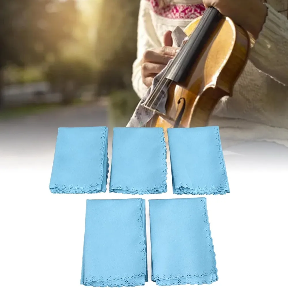 5pcs Practical Large Musical Instrument Cloths Blue Universal Polishing Cleaning Cloths Cotton Cleaning Cloths Guitar