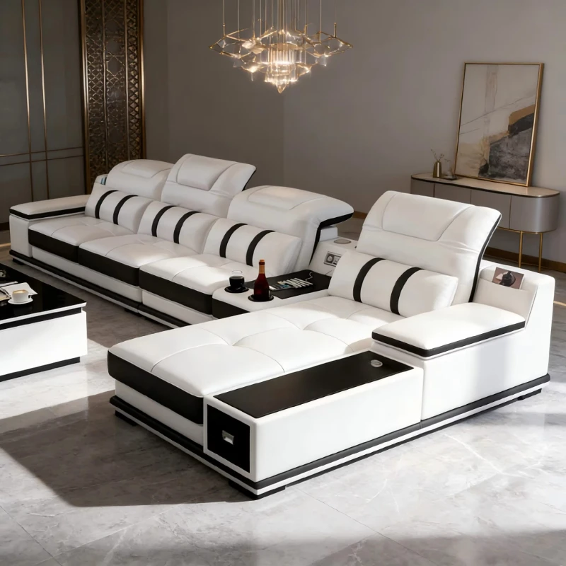 

Modern Minimalist Sofa Leather Upholstered Living Room Conference Smart Sofa