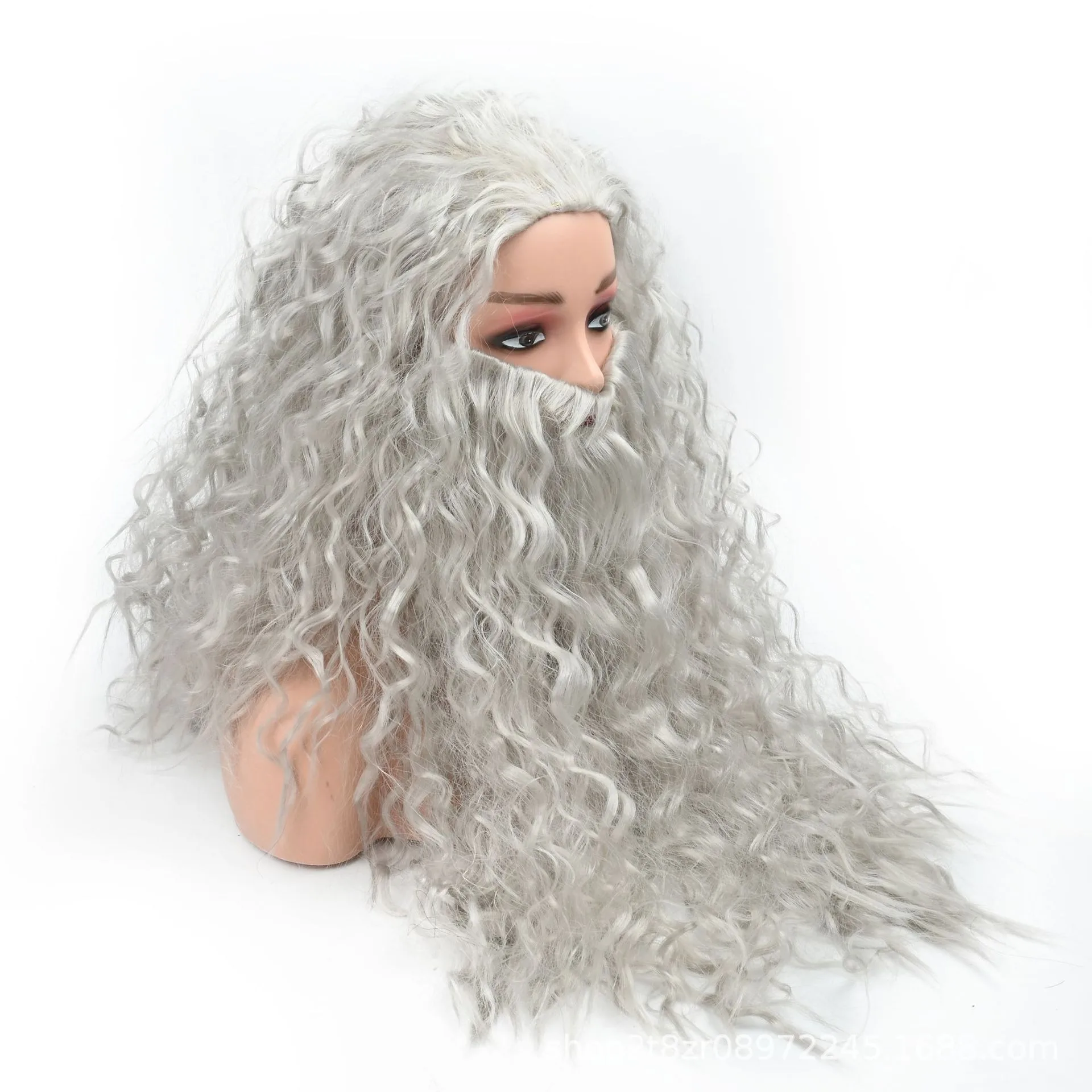 Hobbit Gandalf Halloween Grau Zauberer Perücke Bart Set Jesus Weihnachtsmann Dress Up Headset Bart Set Cosplay PerückenKostüm Requisiten – Detail 3