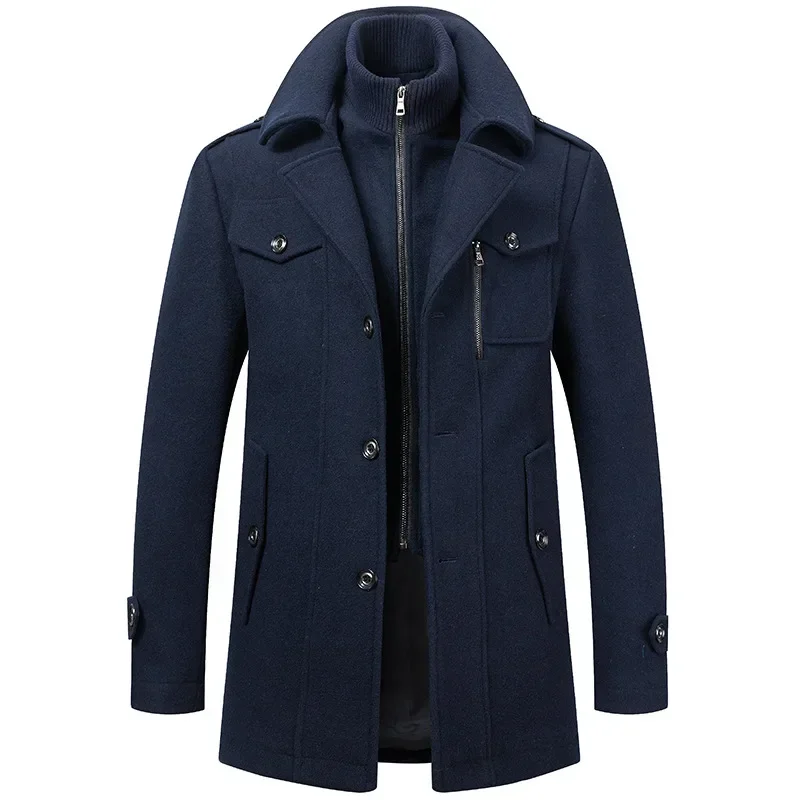 

Men Cashmere Trench Coats New Winter Double Collar Zipper Jackets Wool Blends Overcoats Male Business Casual Trench Coats 5XL