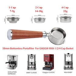 58mm Bottomless Portafilter For Gaggia New Baby Classic Espresso Machine 304 Stainless Steel Naked Handle With 1/2/4 Cup Basket