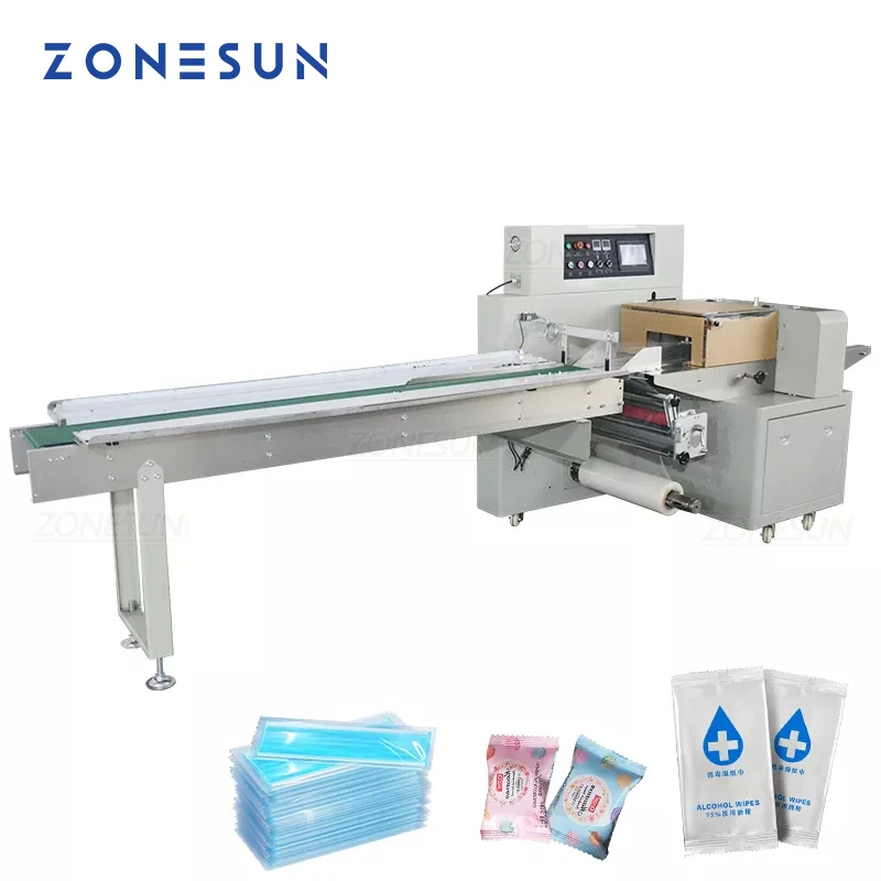 ZONESUN-آلة تعبئة أوتوماتيكية بالكامل ، آلة أوتوماتيكية لتغليف وأقنعة عيدان الطعام التي تستخدم مرة واحدة ، وختم وتقطيع الأغشية البلاستيكية