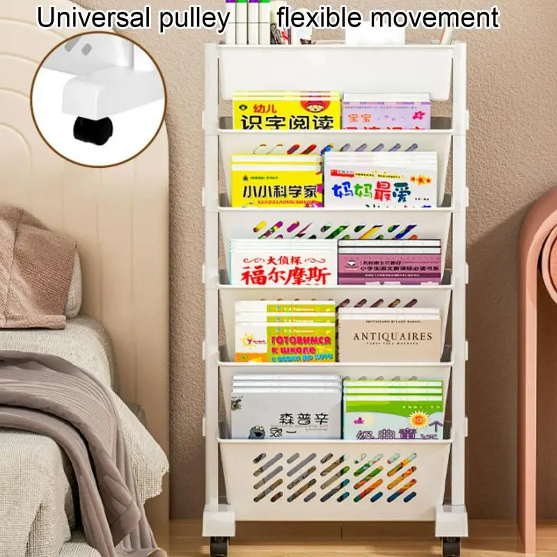Estantería lateral de escritorio de 5 niveles, estante de almacenamiento extraíble, estantería móvil con ruedas, bolsa de libros para estudiantes, estante colgante